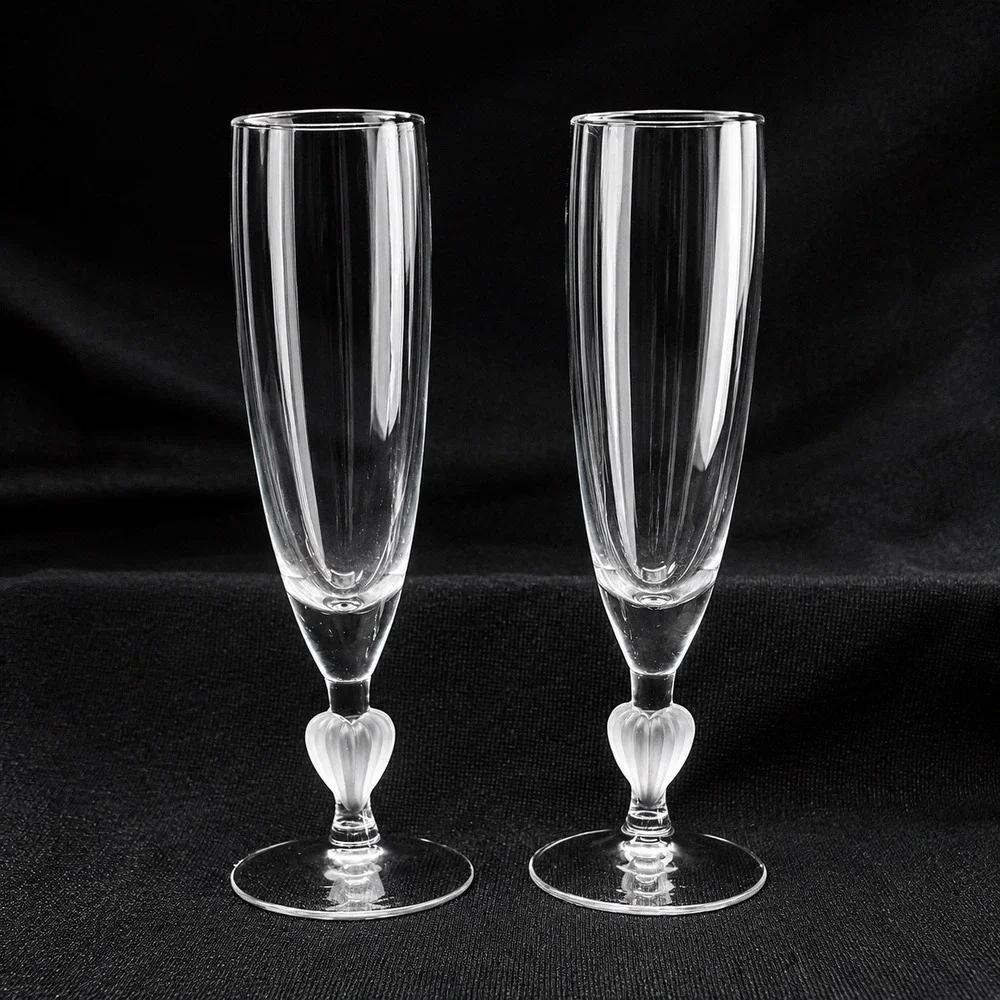 2 Marquis Waterford Sweet Memories Gold Trim Heart Stem Toasting Flutes Set of 2 - Picture 9 of 9
